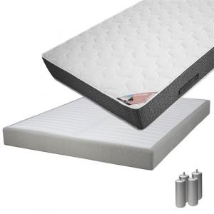 BERMUDES - Pack Matelas 140x190 + Sommier Tapissier Démontable 2x20 Lattes Lin + Pieds Argent 15cm - Altobuy