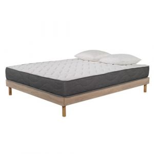 AB Matelas - Ensemble Matelas Mousse Luxe - 160x200 et 2 Oreillers mémoire 60x60 - Sommier kit couleur chêne