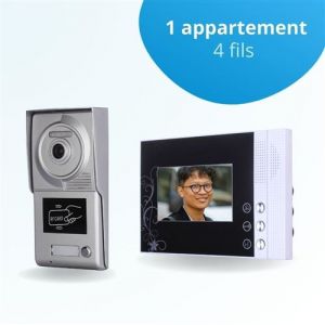 BT SECURITY Portier interphone vidéo classic 4 fils - 1 appartement - 1 écran noir - avec lecteur de badge