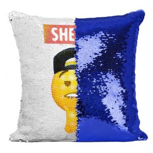 Fabulous Coussin avec Housse Sequin - Paillettes Bleu Sheesh Emoji [40 x 40 cm]