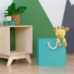 Bo&icirc;te de rangement bois mod&egrave;le 3 - poign&eacute;es corde - Bleu turquoise - 33 x 33 x 37 cm