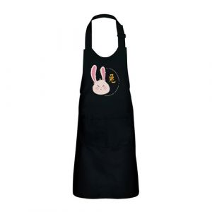 Fabulous Tablier Cuisine Enfant 2 Poches Noir Lapin Illustration Zodiaque Chinois - Haut de gamme