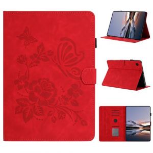 &Eacute;tui pour tablette en cuir gaufr&eacute; &agrave; motif papillon et fleur pour Samsung Galaxy Tab A8 2021-Rouge