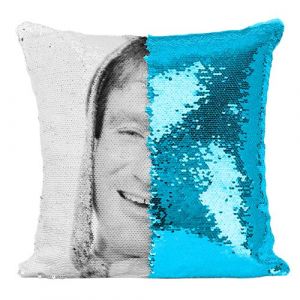 Fabulous Housse de Coussin &agrave; Sequin - Paillettes Turquoise Robin Williams Portrait Drole [40 x 40 cm]