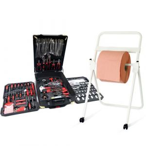 Caisse &agrave; outil 326 pi&egrave;ces Kraft M&uuml;ller, valise avec Cl&eacute;s, Pinces, cliquets, Torx, Tournevis, avec Distributeur papier sur pied
