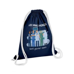Fabulous Sac de Gym en Coton Bleu Les Vrais H&eacute;ros - M&eacute;decin Infirmi&egrave;re Urgentiste 12 Litres