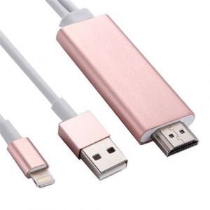 (#19) 8 Pin to HDMI HDTV Adapter Cable with USB Charger Cable for iPhone 6 & 6s / iPhone 6 Plus & 6s Plus / iPhone 5 & 5S / iPad mini / iPad Air(Rose Gold)