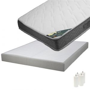 Pack Matelas 140x190 + Sommier Tapissier D&eacute;montable 2x20 Lattes Lin + Pieds Blancs 15cm - JAVA - ALTOBUY