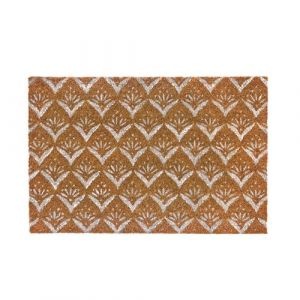 Lot de 2 paillasson en fibre de coco coloris marron/blanc tapis d'entrée intérieur et extérieur - Longueur 60 x Profondeur 40 x Hauteur 1.5cm -JUANIO-