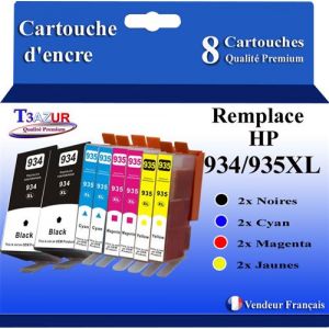 8 Cartouches compatibles avec l'imprimante HP OfficeJet 7512 Wide Format, 7610e, 7612 remplace HHP 932XL, HP 933XL (Noire+Couleur)- T3AZUR