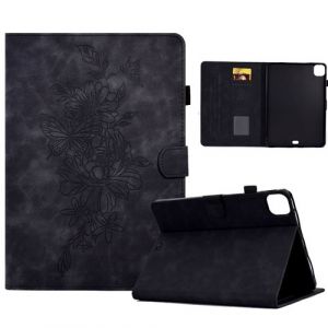 &Eacute;tui pour iPad Pro 11 pouces 2024 M4 PU Cuir Poche Cas Flip Coque Protection avec Veille/Sommeil Housse Stand Case Gaufrage Papillon Pleur ZURSANA Noir