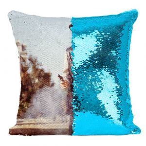 Fabulous Coussin avec Housse Sequin - Paillettes Turquoise Cowboy Shérif Western Duel au Revolver [40 x 40 cm]