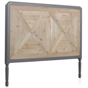 Tête de lit en panneaux MDF et façade plaqué en bois de sapin naturel / gris foncé - Longueur 145 x Hauteur 120 x Largeur 5 cm
