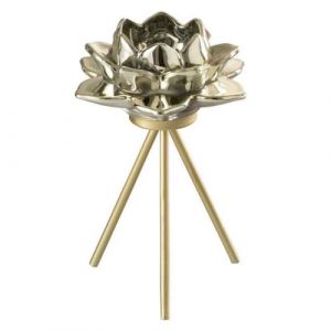 Photophore sur Pied "Fleur Verre" 18cm Or