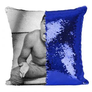 Fabulous Housse de Coussin &agrave; Sequin - Paillettes Bleu Mohamed Ali Boxeur [40 x 40 cm]