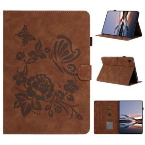 &Eacute;tui pour tablette en cuir gaufr&eacute; &agrave; motif papillon et fleur pour Samsung Galaxy Tab A8 2021-Marron