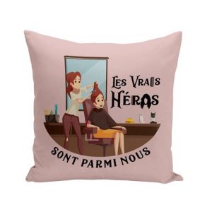 Fabulous Housse de coussin rose Les Vrais Héros - Coiffeuse Maquilleuse Visagiste [40x40 cm]
