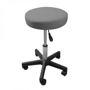 Tabouret rond &agrave; roulettes r&eacute;glable en hauteur de 43.5 &agrave; 60.5 cm et pivotable &agrave; 360&deg; - Gris - Vivezen