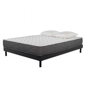 AB Matelas - Ensemble Matelas Mousse Luxe - 160x200 et 2 Oreillers m&eacute;moire 60x60 - Sommier kit Gris