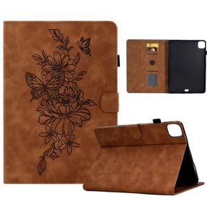 &Eacute;tui pour iPad Pro 11 pouces 2024 M4 PU Cuir Poche Cas Flip Coque Protection avec Veille/Sommeil Housse Stand Case Gaufrage Papillon Pleur ZURSANA Marron