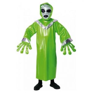 Deguisement martien alien vert : tunique  gants  cagoule - garcon 11/12 ans  152 cm - extraterrestre  ovni