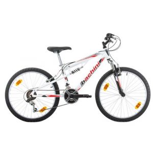 V&eacute;lo enfant VTT 24'' BACHINI Tout Suspendu avec transmission compl&egrave;te Shimano pour enfant de taille comprise entre 1.35 et 1.60m (Blanc stickers Rouge & Noir)