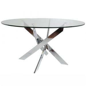 RITHA - Table Ronde 120cm Pieds Chromés et Plateau en Verre - Altobuy