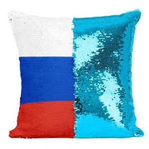Fabulous Coussin avec Housse Sequin - Paillettes Turquoise Drapeau Russie [40 x 40 cm]