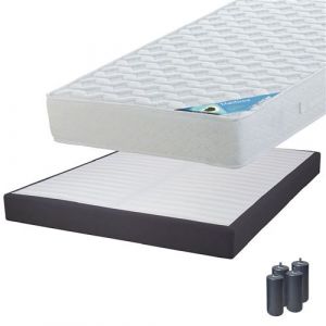 MALDIVES - Pack Matelas 140x190 + Sommier Tapissier Démontable 2x20 Lattes Anthracites + Pieds Anthracites 15cm - Altobuy