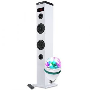 Enceinte colonne Tour de Son Bluetooth 50W NGS SKYCHARM avec T&eacute;l&eacute;commande, Entr&eacute;e Optique, USB, Radio FM et AUX in, AMPOULE LED