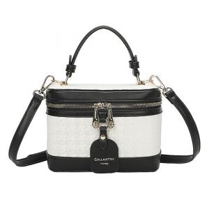 Sac &agrave; Main Vanity pour Femme Motif Pied-de-Poule avec Anse Rigide Gallantry Blanc / Noir