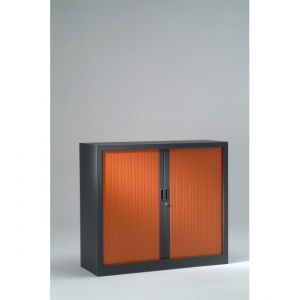 Armoire Monobloc H100xL 80xP43 cm 2 Tablettes Anthracite Rideaux Merisier