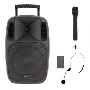 Power Acoustics Moovy 15 Mk2 - Sono portable 15&rsquo;&rsquo; sur batterie + 1 micro main VHF + 1 micro serre-t&ecirc;te
