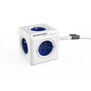 allocacoc PowerCube Extended Bleu FR, 5 prises 230V, Blanc et Bleu