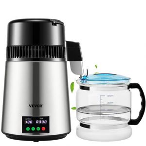VEVOR Distillateur d'eau 4L, 750W de puissance, vitesse de distillation rapide, construction en acier inoxydable s&eacute;curis&eacute;e, Argent