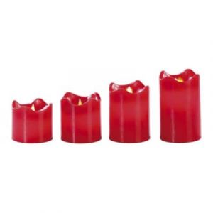 Set de 4 bougies LED en cire véritable - Rouge avec flamme vacillante