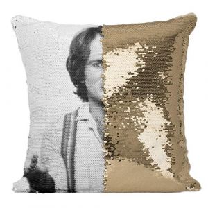 Fabulous Housse de Coussin &agrave; Sequin - Paillettes Dor&eacute; Robin Williams Portrait Noir & Blanc [40 x 40 cm]