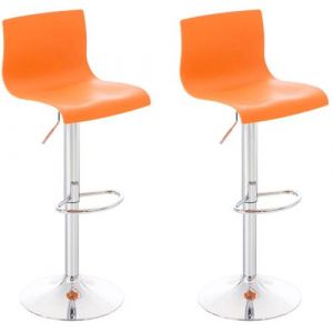 CLP Lot de 2 tabouret de bar Hoover Assise Plastique et Piètement Métal chromé , Orange