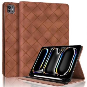 Coque pour iPad Pro 12.9 inch 2020 Motif Carré Tablette Etui PU Cuir Housse de Protection avec Multi-Angles ZURSANA Marron