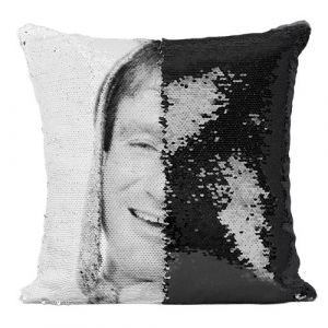Fabulous Housse de Coussin &agrave; Sequin - Paillettes Noir Robin Williams Portrait Drole [40 x 40 cm]