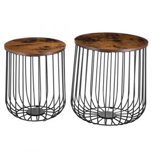 Lot de 2 tables d'appoint ERRANO paniers en m&eacute;tal tables &agrave; caf&eacute; tables basses rondes bouts de canap&eacute; vintage d&eacute;cor old style