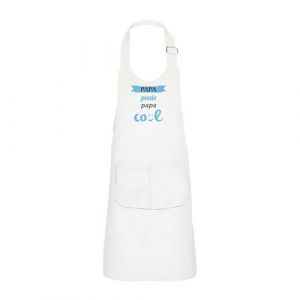 Fabulous Tablier Cuisine Enfant 2 Poches Blanc Papa Poule Papa Cool Bleu - Haut de gamme