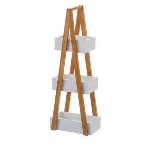 Étagère de rangement avec 3 panier en bambou/MDF coloris blanc/naturel - Longueur 30 x Profondeur 19 x Hauteur 81 cm -JUANIO-