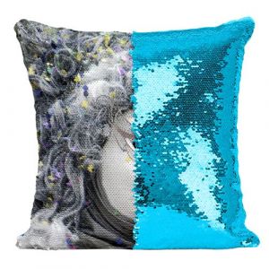 Fabulous Coussin avec Housse Sequin - Paillettes Turquoise Carnaval de Venise Masque Blanc et Argent [40 x 40 cm]
