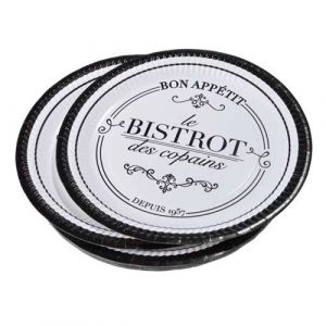 Lot de 10 Assiettes en Carton "Bistrot" 23cm Noir & Blanc