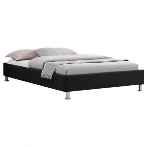 Lit futon simple NIZZA, 120 x 190 cm, avec sommier, revêtement en tissu noir