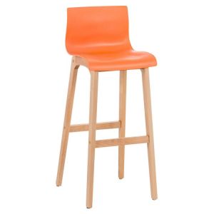 CLP Tabouret de bar Hoover Assise en Plastique Piètement Bois Nature , Orange