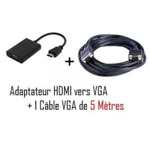 CABLING&reg; C&acirc;ble HDMI m&acirc;le vers VGA femelle vid&eacute;o adaptateur convertisseur + cordon VGA 5 m&egrave;tres