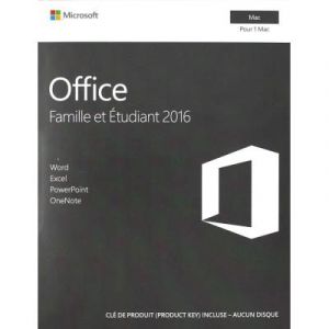 Logiciel Microsoft Office Famille et Etudiant 2016 pour Mac - 1 poste - Cl&eacute; de produit