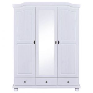 NEDER - Armoire 3 Portes Avec Penderie Bois Massif Vernis Blanc - Altobuy